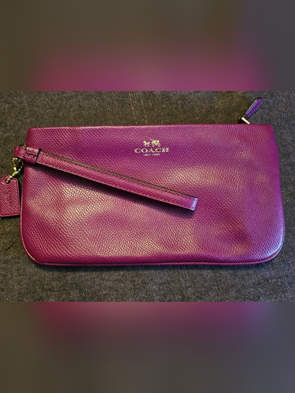 COACH Purple Pebbled Leather Wristlet Clutch